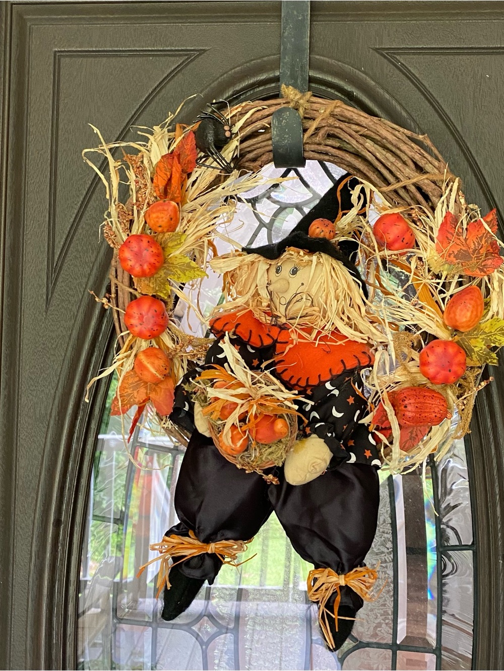 Autumn Witch Harvest Grapevine Wreath - Orange & Black
